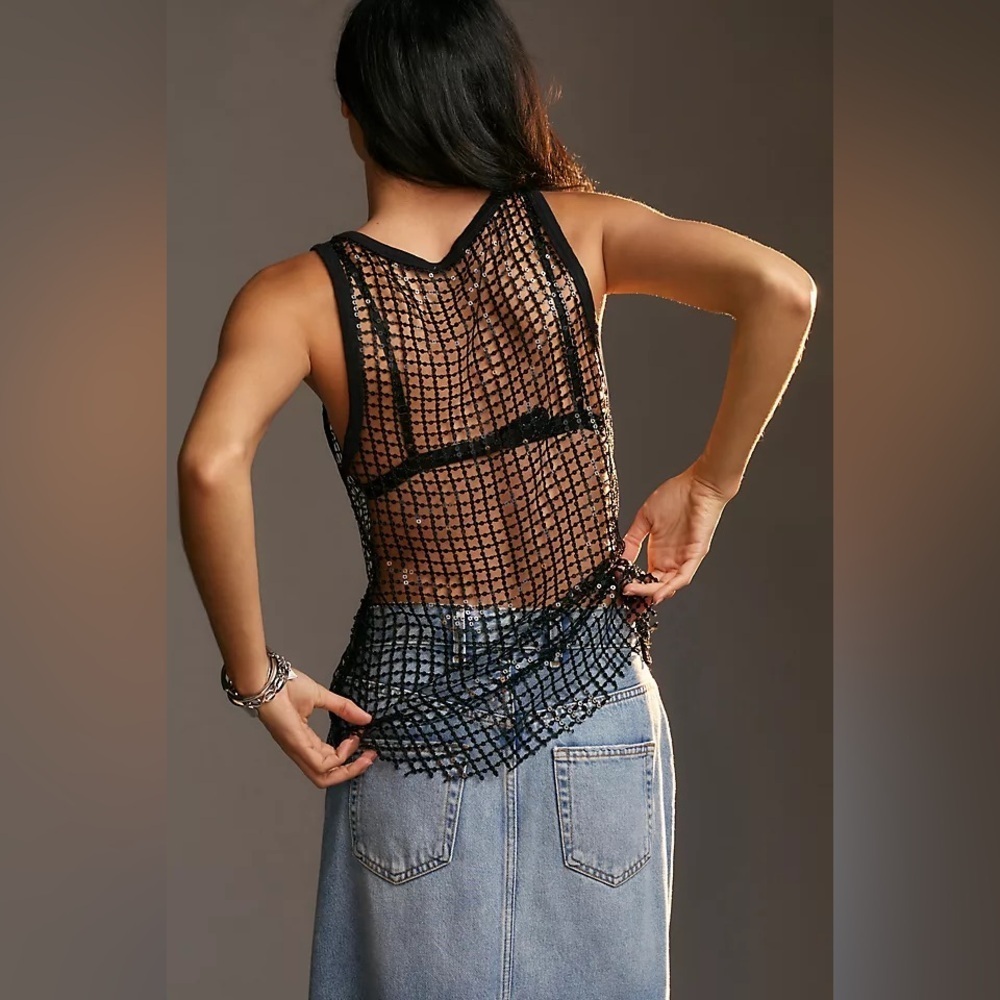 NWT Pilcro Sheer Sequin Tank - M - Picture 3 of 10